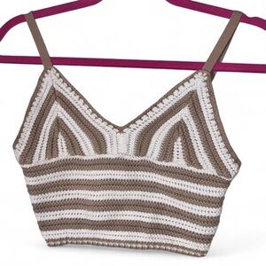 Hollister Cream and Brown Striped Crop top
